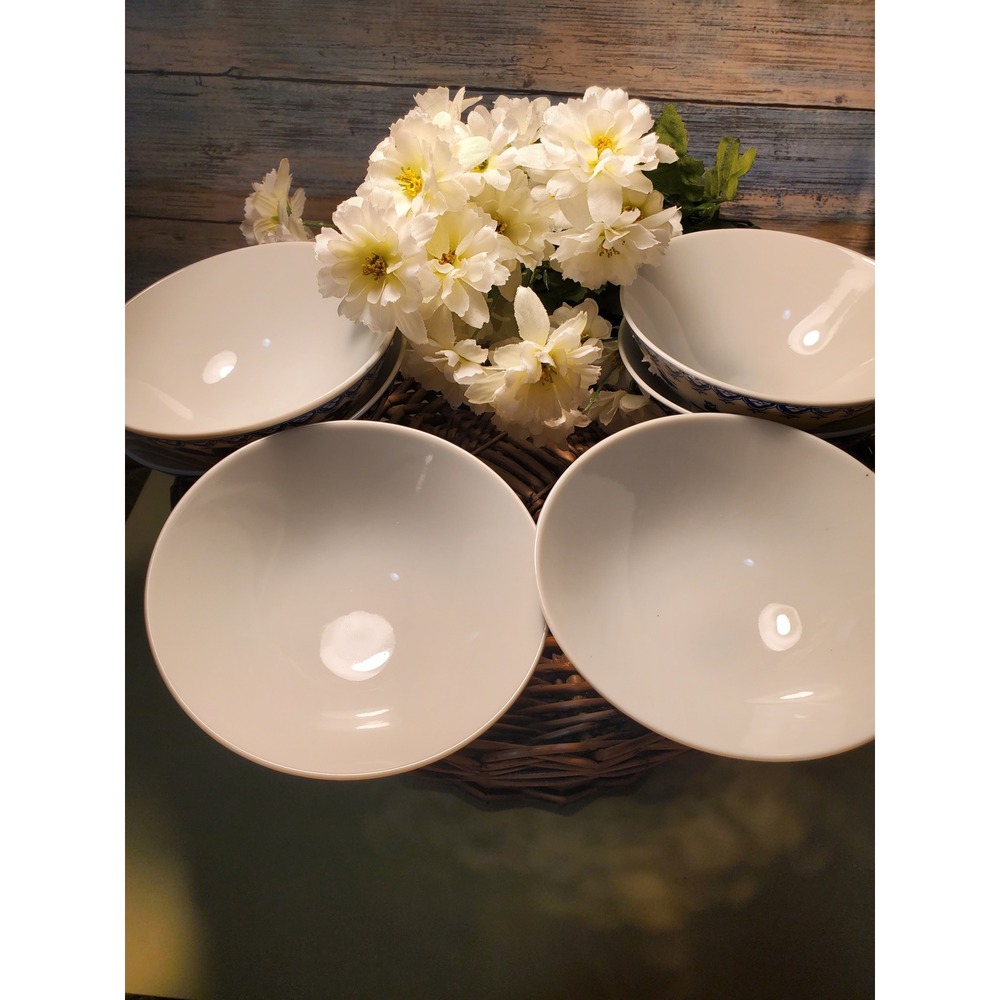 Set of 6 Blue White Porcelain Rice Soup Bowls Asian Style - Picture 2 of 5